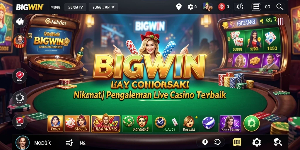 Screenshot BIGWIN menampilkan dealer langsung dan permainan seru di Live Casino.