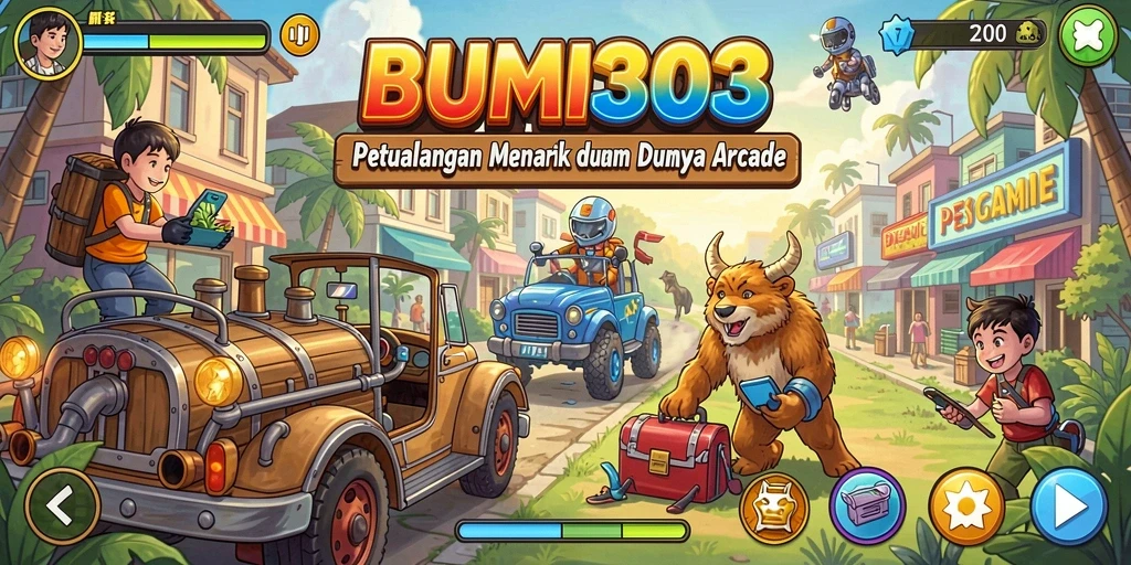 Screenshot gameplay BUMI303 menampilkan aksi seru dalam mode Arcade.