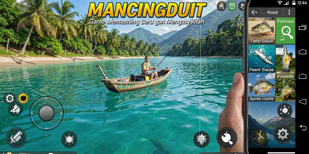 Tampilan gameplay MANCINGDUIT dengan aktivitas memancing yang seru.