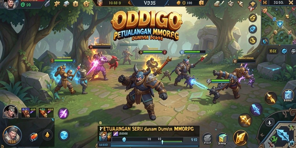 Screenshot gameplay ODDIGO menampilkan pertarungan epik di dunia fantasi.
