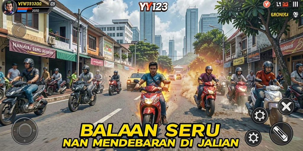 Gameplay seru YY123 dengan mobil balap yang cepat.